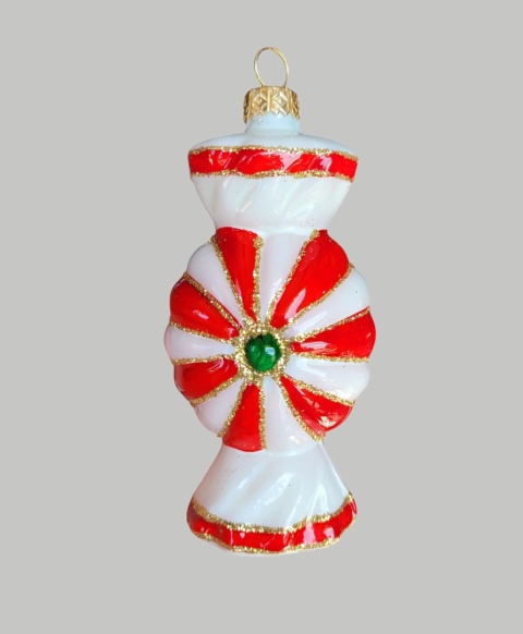 Bombka formowa: Cukierek biało czerwony (130) M Bombka formowa: Cukierek biało czerwony (130) M