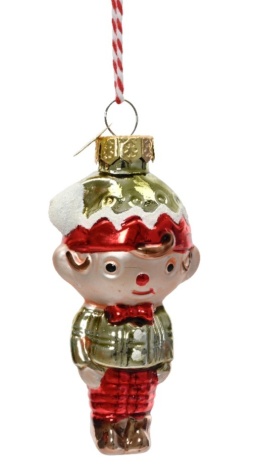 Bombka szklana Elf chłopczyk w zielonej czapce (129604)
