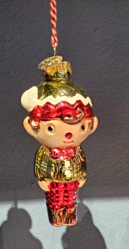 Bombka szklana Elf chłopczyk w zielonej czapce (129604)