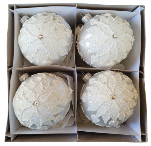 Baubles 100 decorated with ornament, pack of 4: SNOW DREAM Baubles 100 decorated with ornament, pack of 4: SNOW DREAM