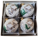 Baubles 100 decorated landscape pack of 4: WINTER VILLAGE white opal