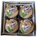 Baubles decorated 100mm with landscape, set of 4: METALLIC CHURCH
