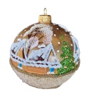 Baubles decorated 100mm with landscape, set of 4: METALLIC CHURCH