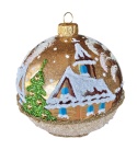 Baubles decorated 120mm with landscape, set of 4: METALLIC CHURCH