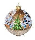 Baubles decorated 120mm with landscape, set of 4: METALLIC CHURCH