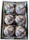 Baubles 80 decorated landscape pack of 6: WINTER VILLAGE white opal Baubles 80 decorated landscape pack of 6: WINTER VILLAGE white opal
