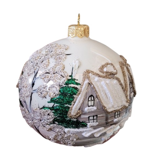 Baubles 80 decorated landscape pack of 6: WINTER VILLAGE white opal Baubles 80 decorated landscape pack of 6: WINTER VILLAGE white opal