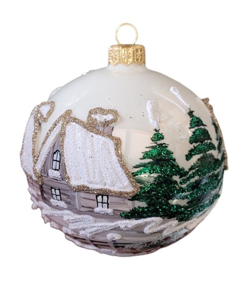 Baubles 80 decorated landscape pack of 6: WINTER VILLAGE white opal Baubles 80 decorated landscape pack of 6: WINTER VILLAGE white opal
