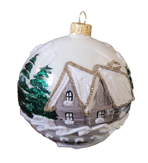 Baubles 80 decorated landscape pack of 6: WINTER VILLAGE white opal Baubles 80 decorated landscape pack of 6: WINTER VILLAGE white opal