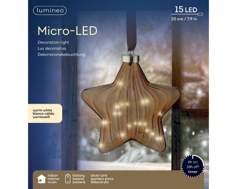 Gwiazda szklana 20cm miodowa 15LED (487591) Gwiazda szklana 20cm miodowa 15LED (487591)