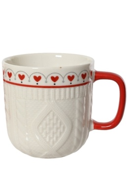 Kubek ceramiczny ecru sweterkowy duże serduszka (607364)