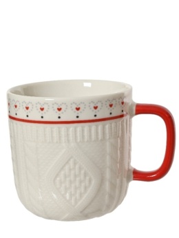 Kubek ceramiczny ecru sweterkowy małe serduszka (607364)