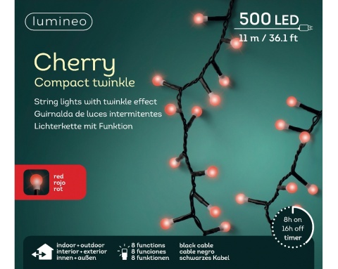 Lampki kuleczki Cherry mini 500LED czerwone dł.11m (495579) Lampki kuleczki Cherry mini 500LED czerwone dł.11m (495579)