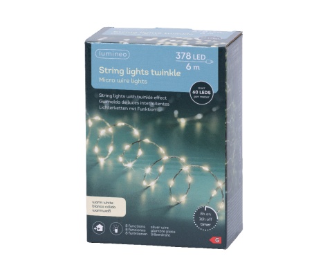 Lampki na druciku 378LED 6m ciepłe 8f.transf. wew/zew (496605) timer Lampki na druciku 378LED 6m ciepłe 8f.transf. wew/zew (496605) timer