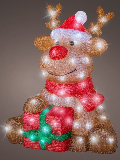 Renifer akryl siedzący 45cm z paczką 80LED zimny (491326)
