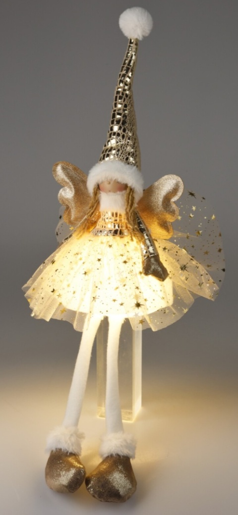 Sitting angel 60cm beige tulle LED dress (AMA000520)