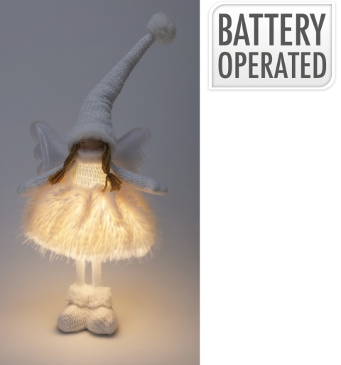 Standing angel 50cm white fur LED AMA000430) Standing angel 50cm white fur LED AMA000430)
