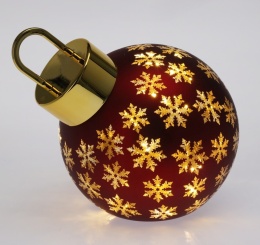 Bombka szklana 20cm 20LED stojąca boczna czerwony mat śnieżynki (ABR823910)
