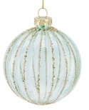 Glass bauble 8cm corrugated transparent green (518342)