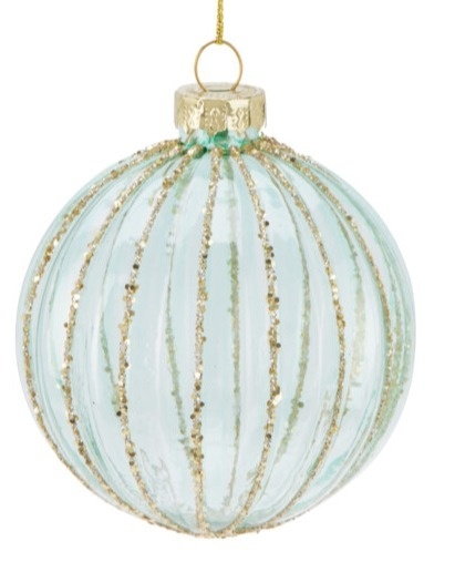Glass bauble 8cm corrugated transparent green (518342)