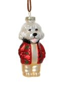 Glass bauble: Doggie red jacket holly (125107)