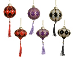 Glass bauble, spinning top, rhombus, pink and purple, with tassel (071001)