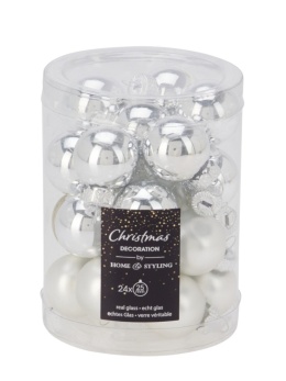 Glass baubles 25mm glossy/matt silver mix (502645)