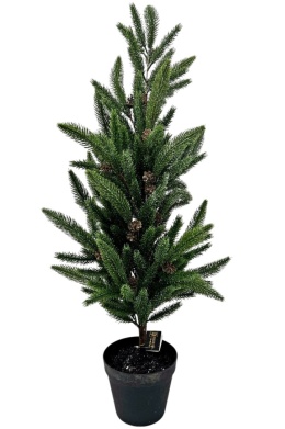 Choinka zielona 90cm szroniona PE z szyszkami w doniczce (RF0630)