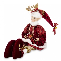 Elf sitting in a burgundy coat (178866)