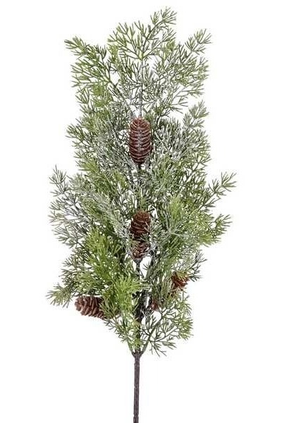 Gałązka modrzew PE ze srebrnym brokatem i szyszkami (CV36325)