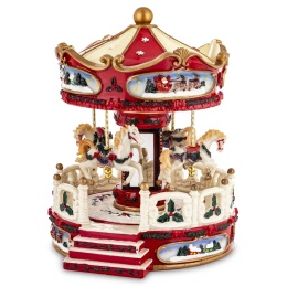 Large ceramic carousel with horses, music box (180884)