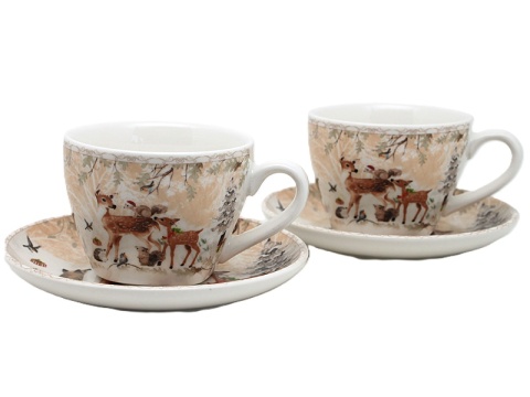 Set of 2 ceramic cups and saucers "forest animals" (PG-19710) in a decorative box
