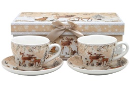 Kpl. 2-ch filiżanek z talerzykami ceramicznymi 