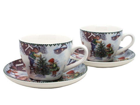 Set of 2 ceramic cups and saucers "Christmas Time" (PG-19437) in a decorative box