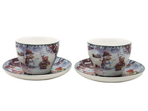 Set of 2 ceramic cups and saucers "Christmas Time" (PG-19437) in a decorative box