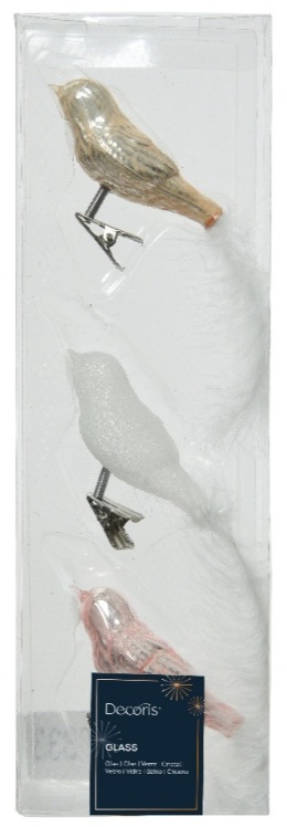 Set of 3 glass birds mix on a clip (120833)