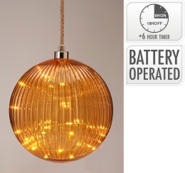Kula szklana 20cm miodowa 30LED karbowana (AAB201020)