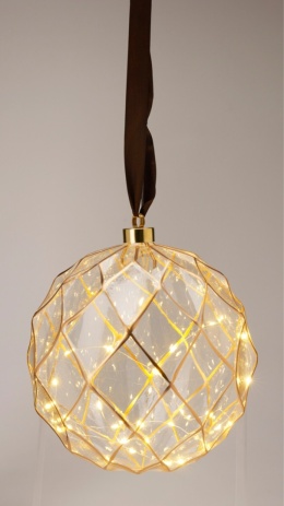 Kula szklana 20cm przeźroczysta złote romby 30LED (AAB201320)
