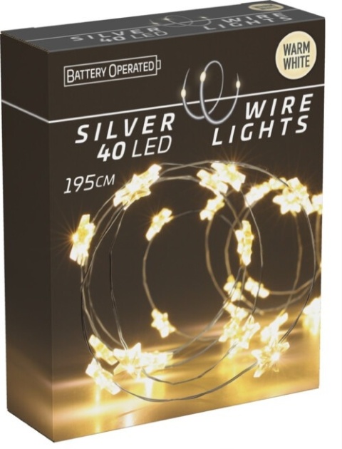 40LED wire stars, warm white, 195cm, battery-powered (AX9731660) 40LED wire stars, warm white, 195cm, battery-powered (AX9731660)