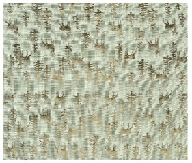 Materiał dekoracyjny len khaki złote renifery i choinki (463453) 35x200cm