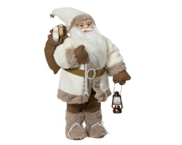 Mikołaj 60cm w białym kożuszku z workiem i latarenką (537625)