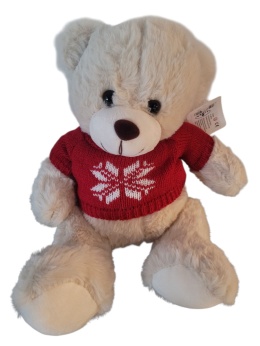 Ecru sitting teddy bear in a red sweater (TG78699)