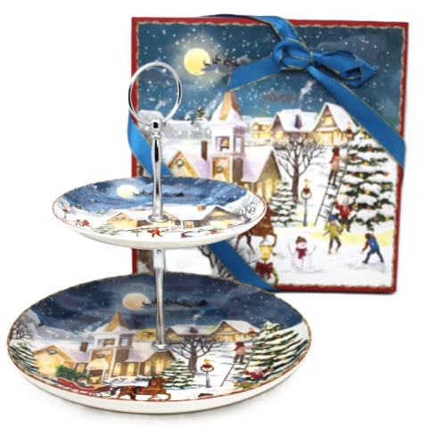 Two-tier ceramic platter "Christmas village" (PG-19871) in a decorative box Two-tier ceramic platter "Christmas village" (PG-19871) in a decorative box
