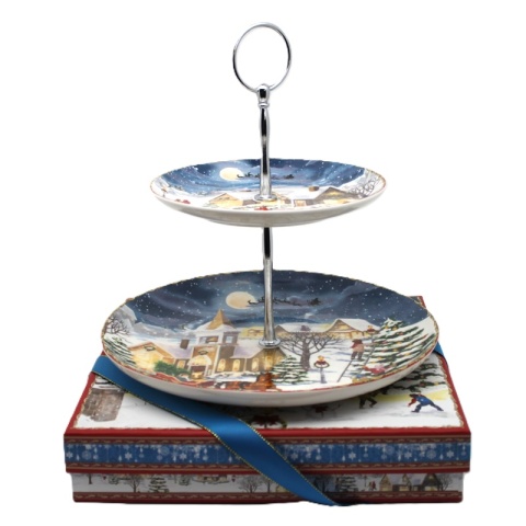 Two-tier ceramic platter "Christmas village" (PG-19871) in a decorative box Two-tier ceramic platter "Christmas village" (PG-19871) in a decorative box