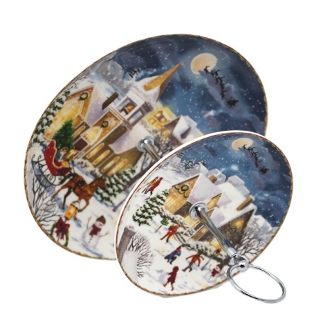 Two-tier ceramic platter "Christmas village" (PG-19871) in a decorative box Two-tier ceramic platter "Christmas village" (PG-19871) in a decorative box