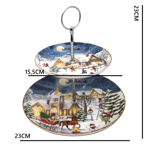 Two-tier ceramic platter "Christmas village" (PG-19871) in a decorative box Two-tier ceramic platter "Christmas village" (PG-19871) in a decorative box