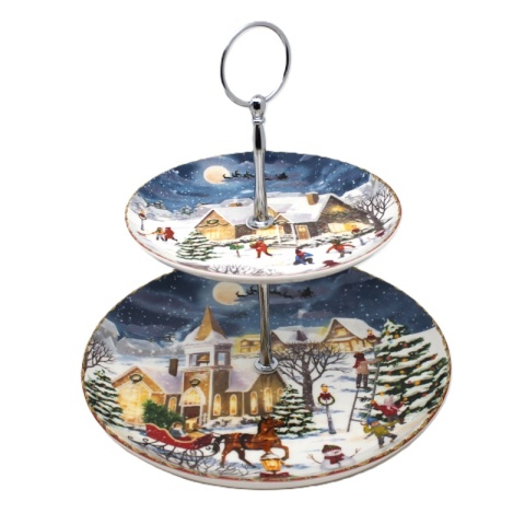 Two-tier ceramic platter "Christmas village" (PG-19871) in a decorative box Two-tier ceramic platter "Christmas village" (PG-19871) in a decorative box