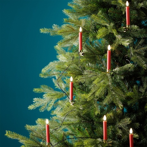 Świeczki czerwone 20LED ciepłe na klipsie dł.9,5m timer wew/zew (492880)