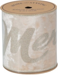 Beige velvet ribbon "Christmas" glitter length 450cm (513161) Beige velvet ribbon "Christmas" glitter length 450cm (513161)