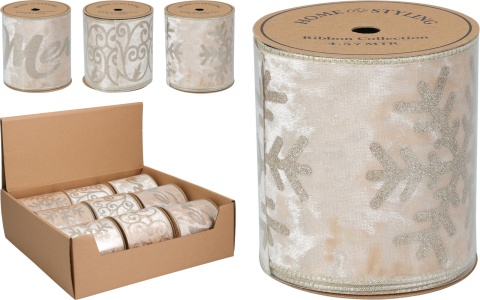 Beige velvet ribbon "Christmas" glitter length 450cm (513161) Beige velvet ribbon "Christmas" glitter length 450cm (513161)
